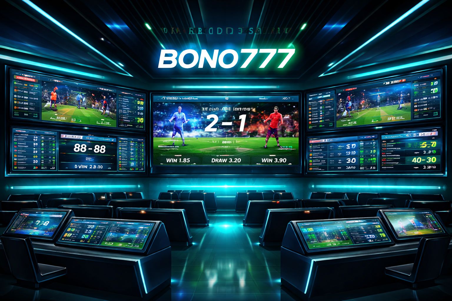 Panel de casa de apuestas Bono777 con mercados de partidos en vivo