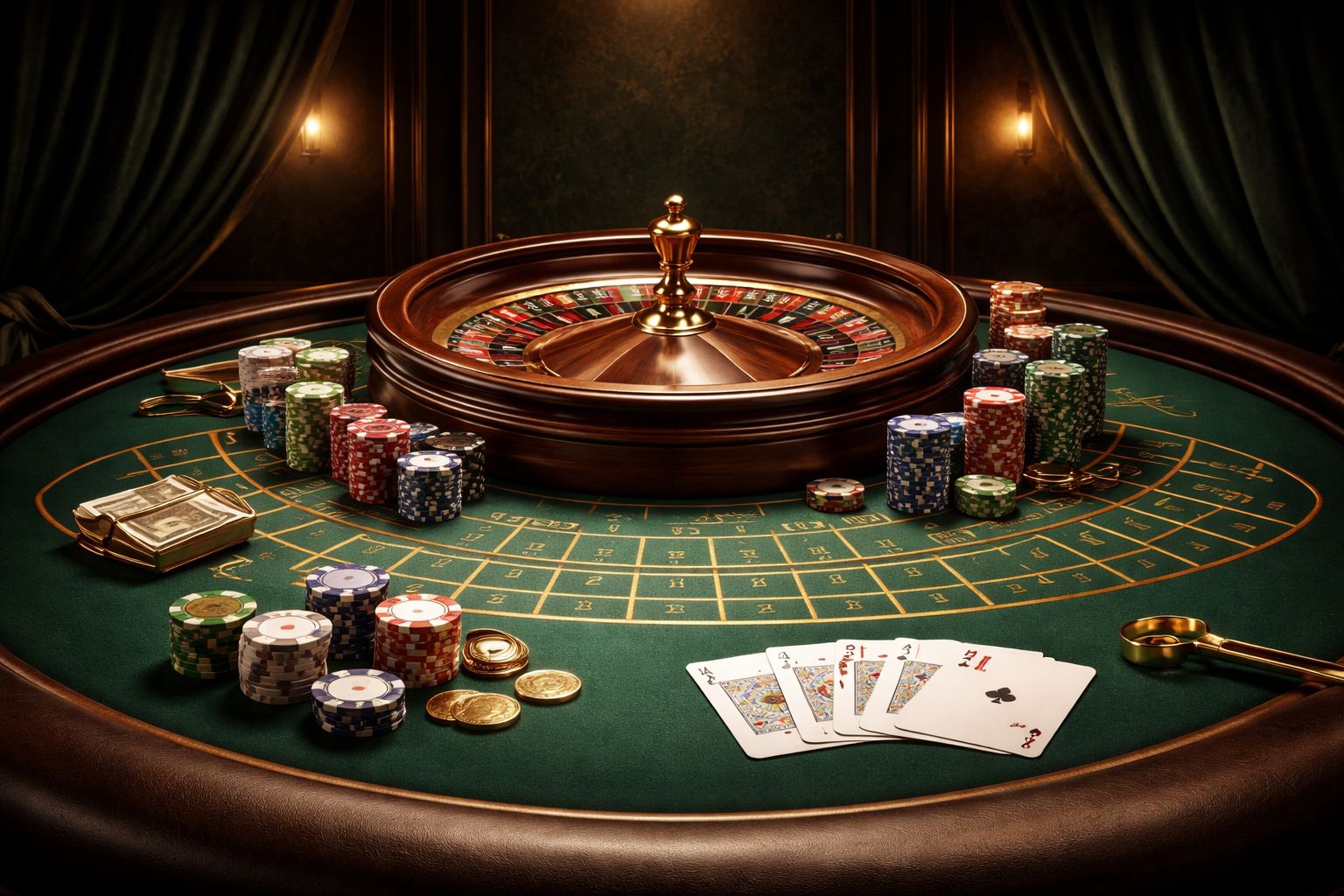 Ambiente elegante de casino en vivo con mesa profesional y presentación inmersiva de juegos en línea.